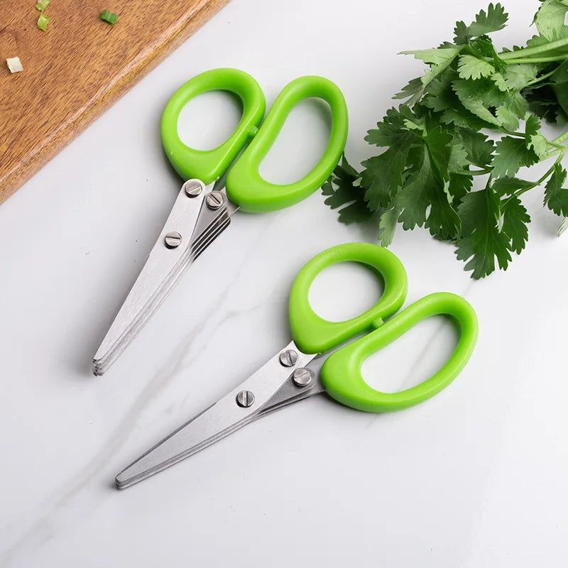 Stainless Steel 3/5 Layer Kitchen Scissors Pepper Herb Scissors Shredded Chopped Scallion Cutter Laser Cut Cooking Tool