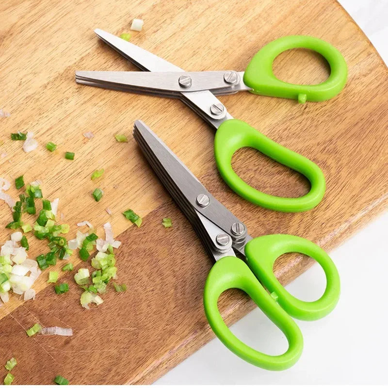 Stainless Steel 3/5 Layer Kitchen Scissors Pepper Herb Scissors Shredded Chopped Scallion Cutter Laser Cut Cooking Tool