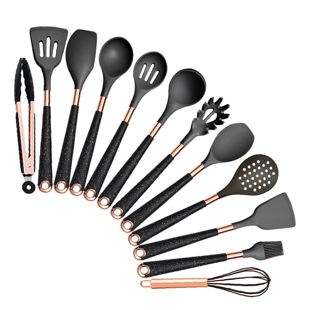 5-10 Pcs Silicone Cooking Utensil Set Mixing Slotted Serving Spatula Nonstick Heat Resistant Kitchen Bake Stir Draining Spoons