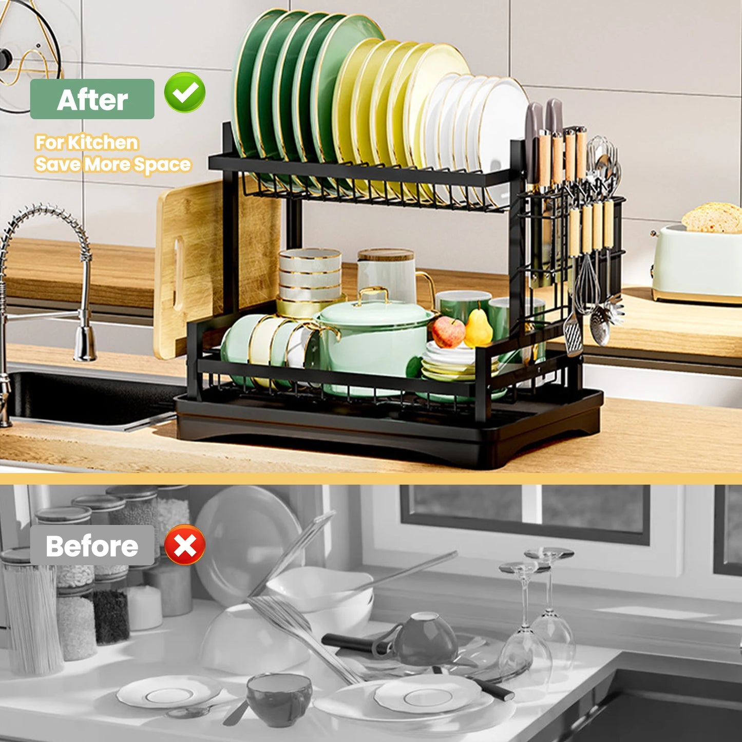 2-Tier Rustproof Dish Drainer Rack – Dry Smarter, Not Harder