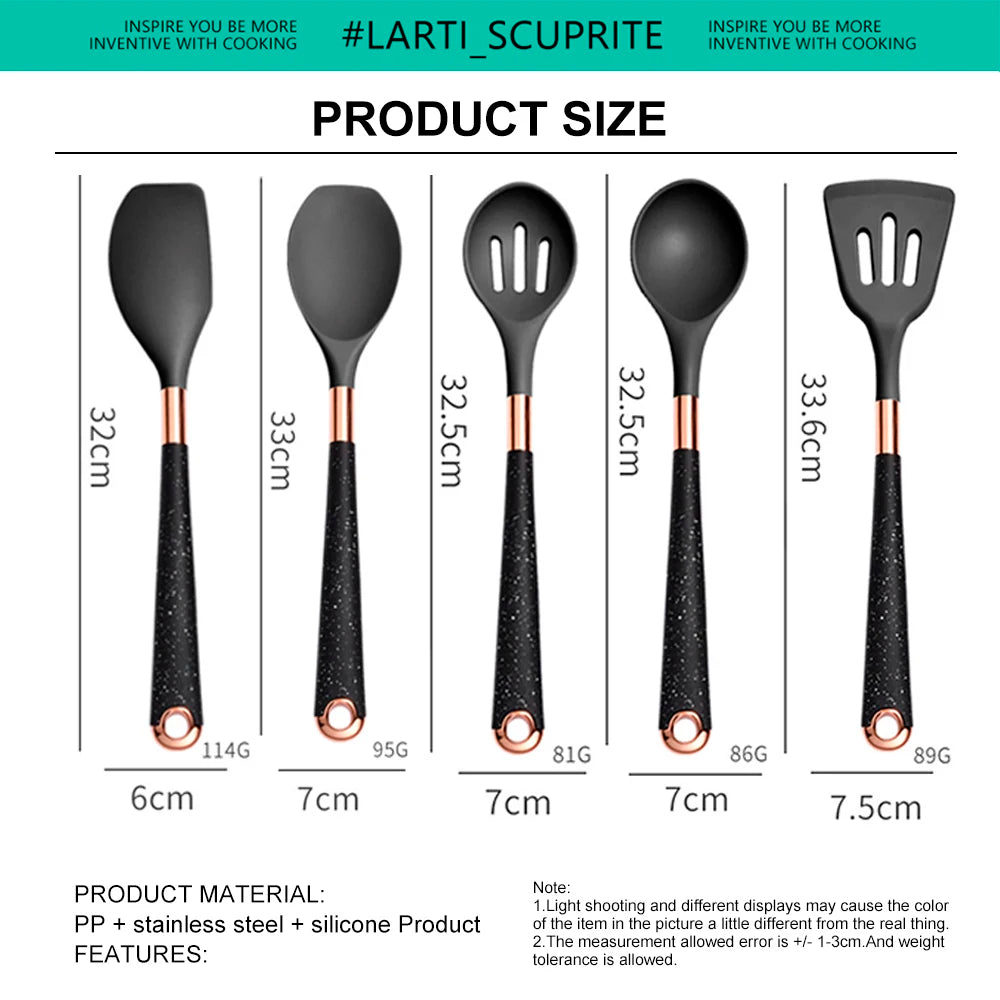 5-10 Pcs Silicone Cooking Utensil Set Mixing Slotted Serving Spatula Nonstick Heat Resistant Kitchen Bake Stir Draining Spoons