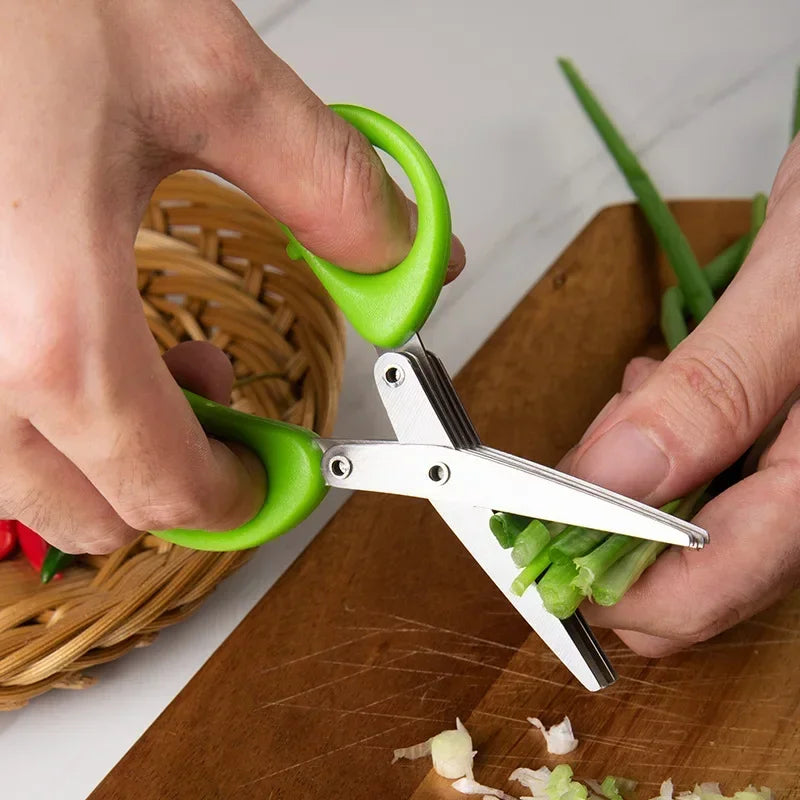 Stainless Steel 3/5 Layer Kitchen Scissors Pepper Herb Scissors Shredded Chopped Scallion Cutter Laser Cut Cooking Tool