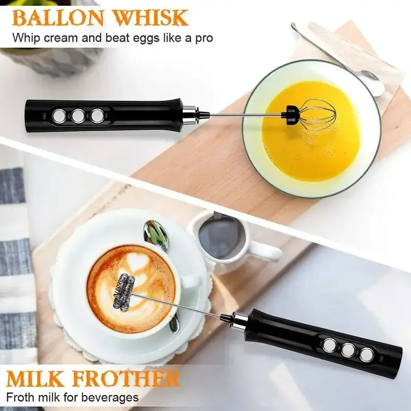 Wireless Rechargeable Electric Milk Frother - 3 Speeds, Handheld Foam Maker for Latte, Cappuccino, Hot Chocolate - USB Rechargea