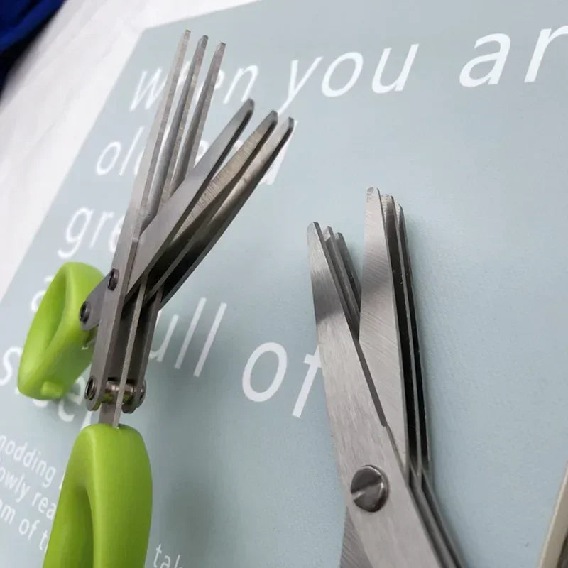 Stainless Steel 3/5 Layer Kitchen Scissors Pepper Herb Scissors Shredded Chopped Scallion Cutter Laser Cut Cooking Tool