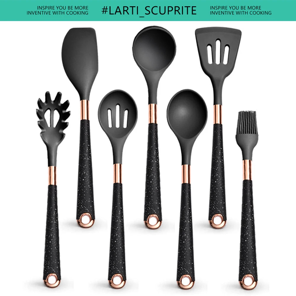 5-10 Pcs Silicone Cooking Utensil Set Mixing Slotted Serving Spatula Nonstick Heat Resistant Kitchen Bake Stir Draining Spoons
