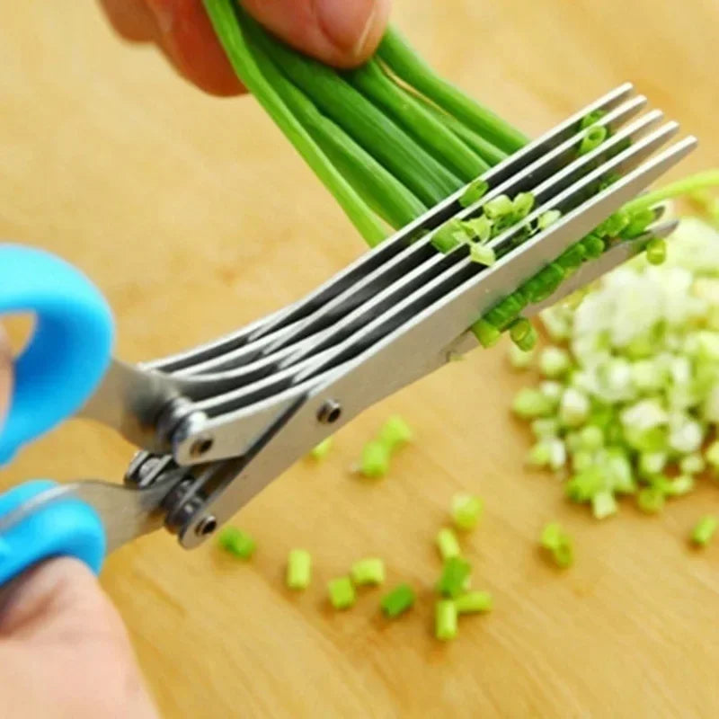 Stainless Steel 3/5 Layer Kitchen Scissors Pepper Herb Scissors Shredded Chopped Scallion Cutter Laser Cut Cooking Tool