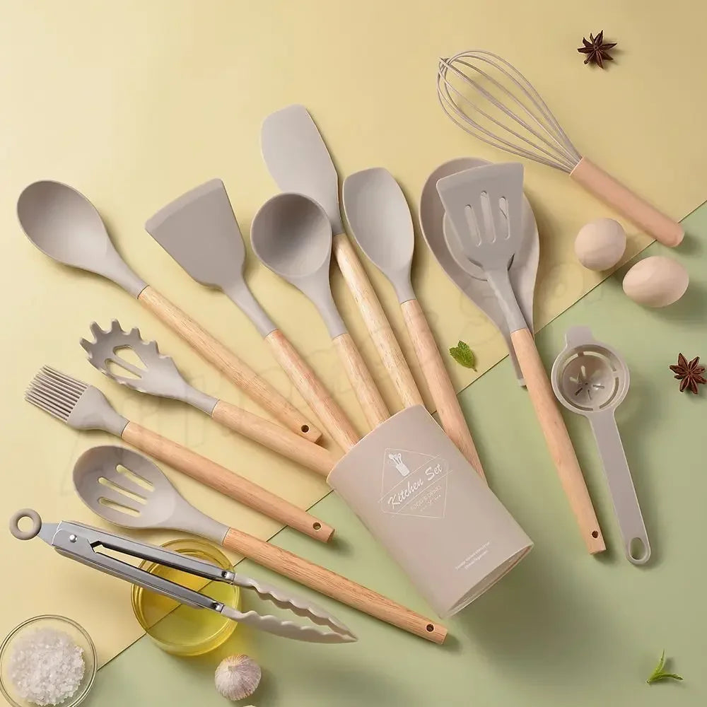 🍳 مجموعة أدوات مطبخ من السيليكون مكونة من 12 قطعة – طبخ بثقة وأناقة! 🥄🌿