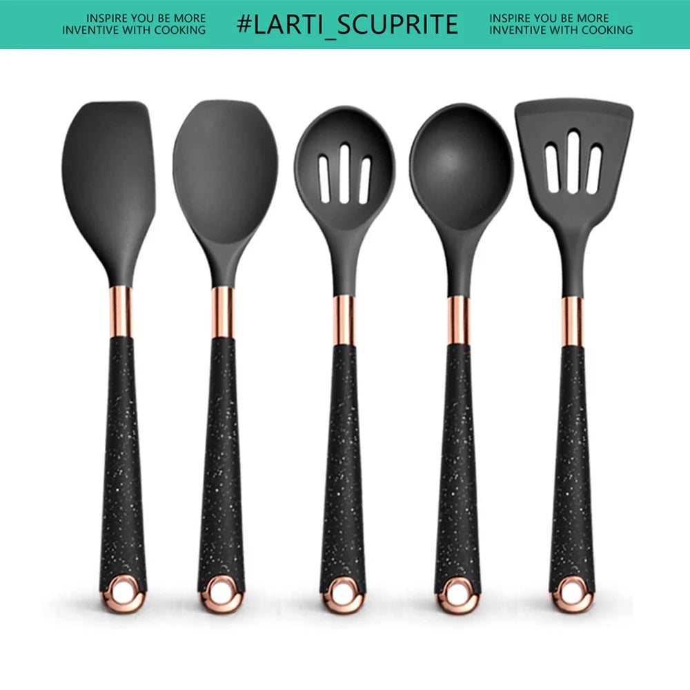5-10 Pcs Silicone Cooking Utensil Set Mixing Slotted Serving Spatula Nonstick Heat Resistant Kitchen Bake Stir Draining Spoons
