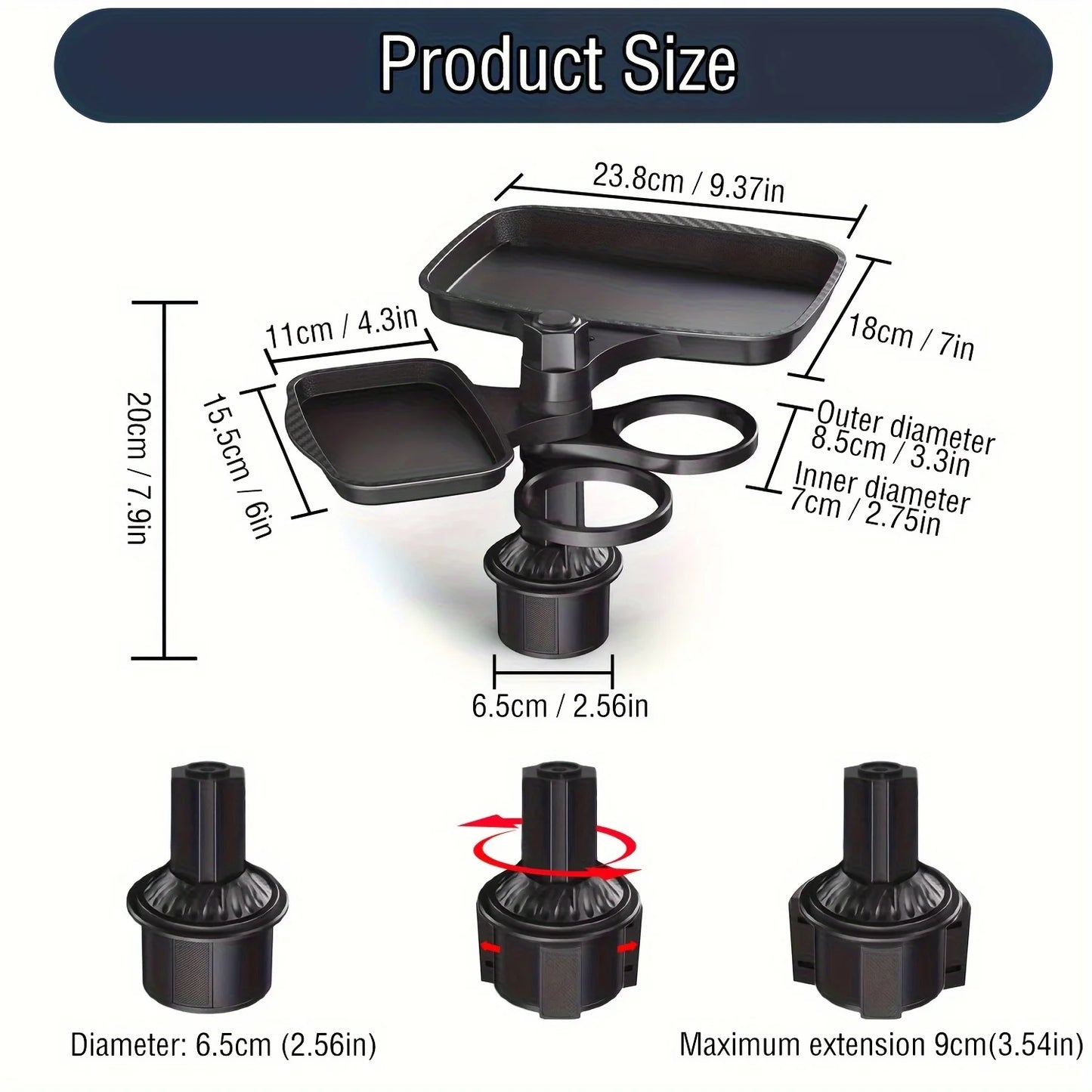 🚗 4-in-1 Multifunctional Car Cup Holder Tray 🍔📱🥤