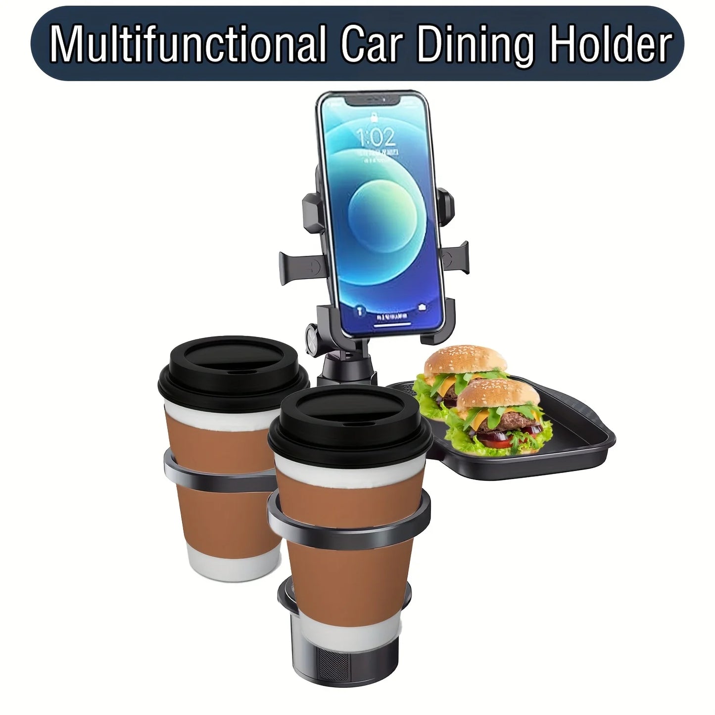 🚗 4-in-1 Multifunctional Car Cup Holder Tray 🍔📱🥤