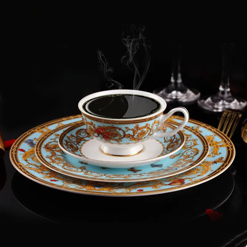 🦋 Blue Butterfly Bone China Set – Eat, Sip & Smile!