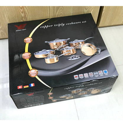 🥇 Luxury Tri-Ply Copper Cookware Set — 12-Piece Master Collection