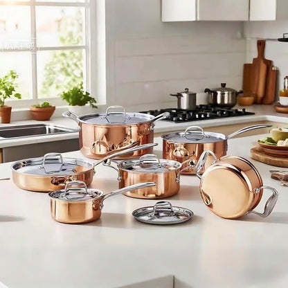 🥇 Luxury Tri-Ply Copper Cookware Set — 12-Piece Master Collection
