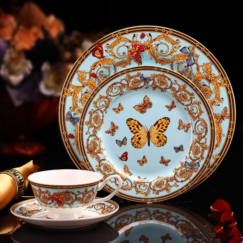 🦋 Blue Butterfly Bone China Set – Eat, Sip & Smile!