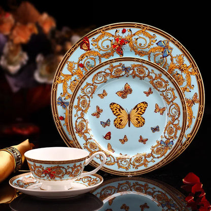 🦋 Blue Butterfly Bone China Set – Eat, Sip & Smile!