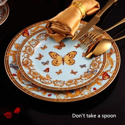 🦋 Blue Butterfly Bone China Set – Eat, Sip & Smile!