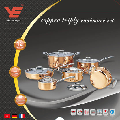 🥇 Luxury Tri-Ply Copper Cookware Set — 12-Piece Master Collection
