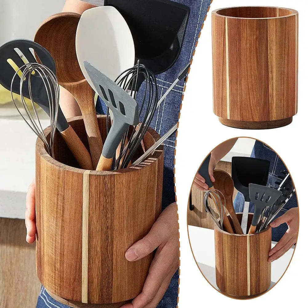 🌿 360° Rotating Wooden Kitchen Organizer – Tableware Storage Rack 🍴