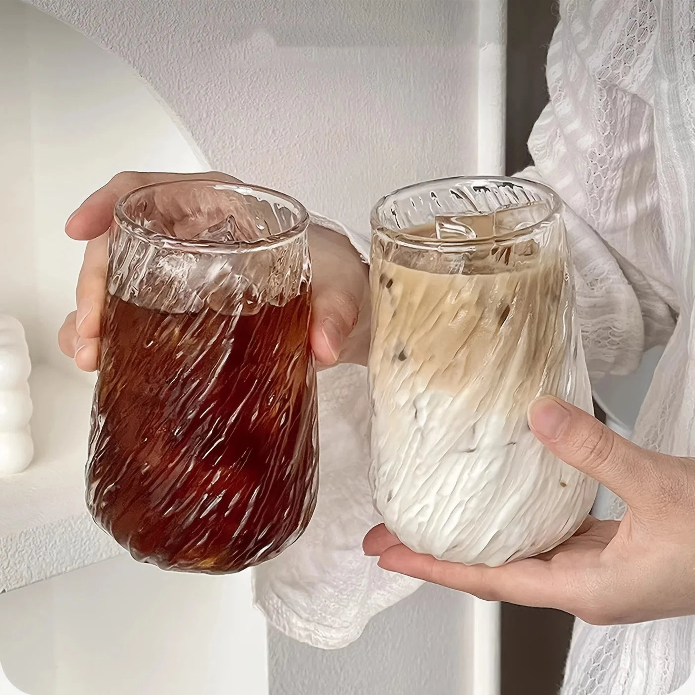 ☕ 400ML gestreepte glazen koffiemok – Stijlvol en functioneel