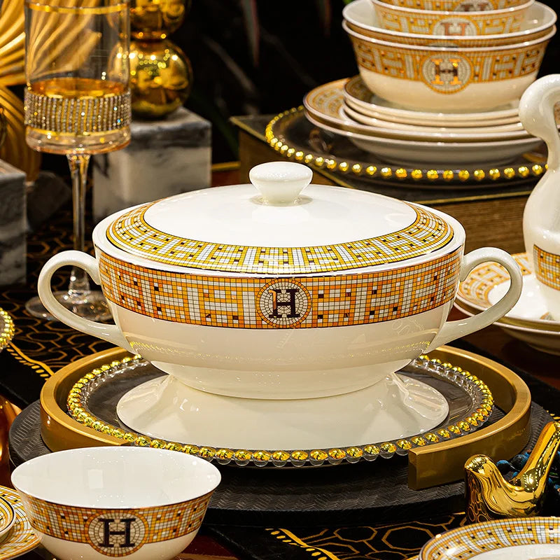 🍽️ DUTRIEUX European Bone China Dinnerware Set – Court Style Elegance ✨