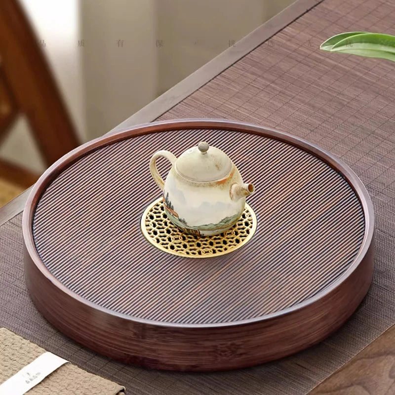 صينية شاي وتقديم من الخيزران الكريستالي 🍵 – قطعة أثاث أنيقة للمطبخ وغرفة الطعام ✨