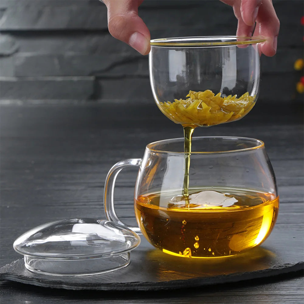 🍵 350ml Borosilicate Glass Tea & Coffee Cup — With Lid & Infuser