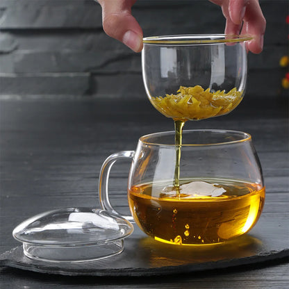 🍵 350ml Borosilicate Glass Tea & Coffee Cup — With Lid & Infuser