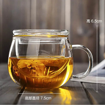 🍵 Premium Borosilicate Glass Tea Mug with Strainer and Lid
