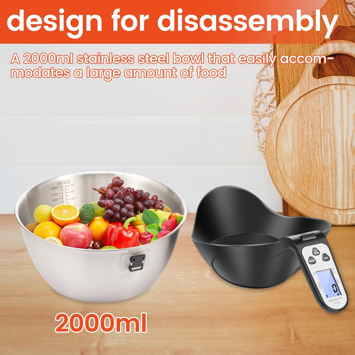 🥣 Digital Kitchen Scale with Stainless Steel Bowl