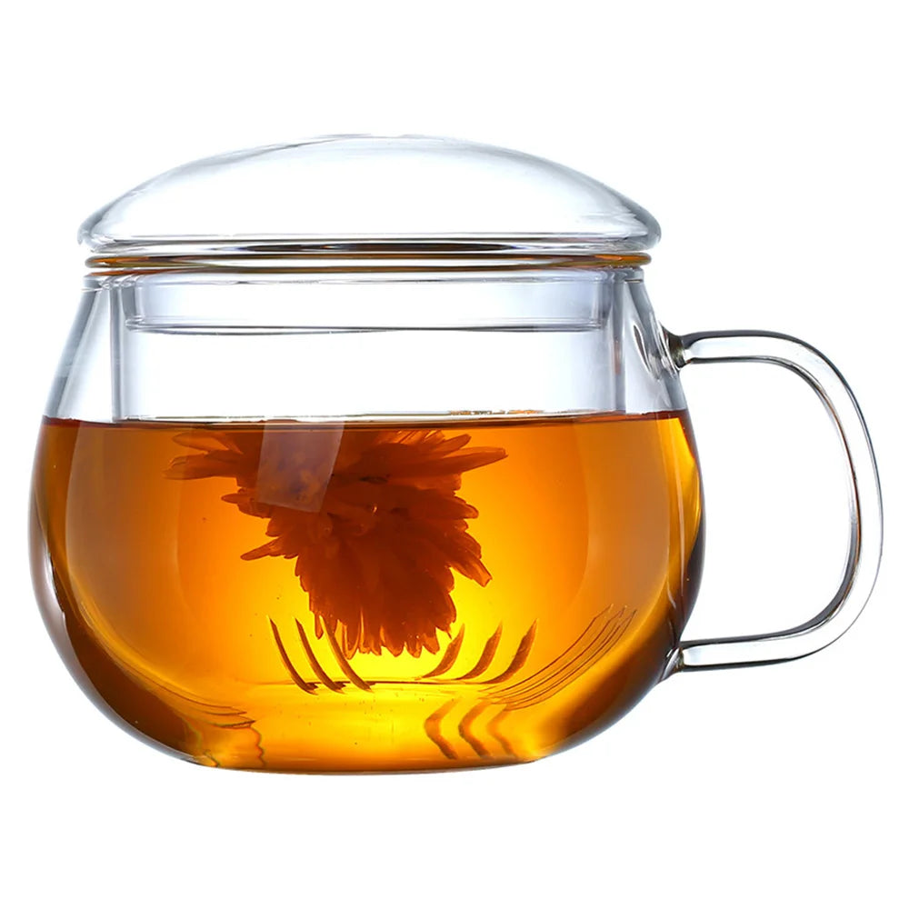 🍵 350ml Borosilicate Glass Tea & Coffee Cup — With Lid & Infuser