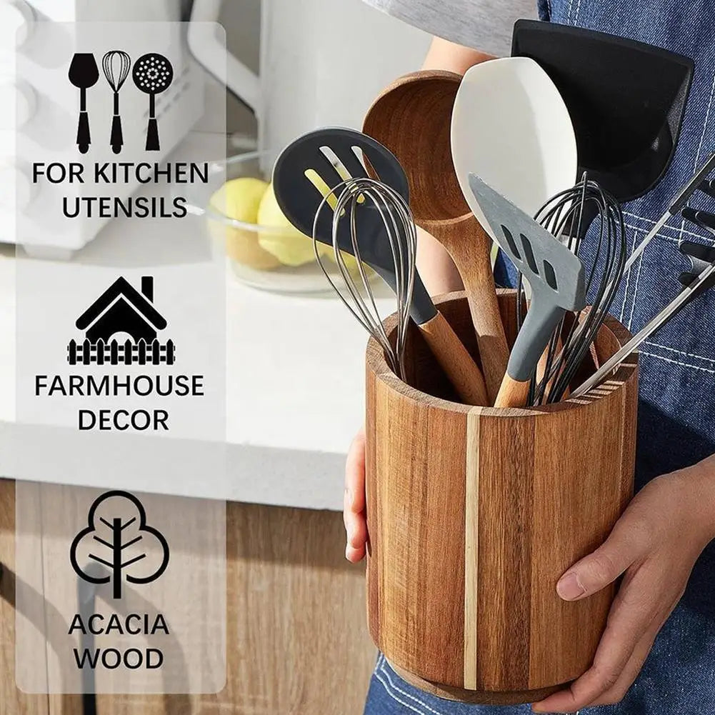 🌿 360° Rotating Wooden Kitchen Organizer – Tableware Storage Rack 🍴