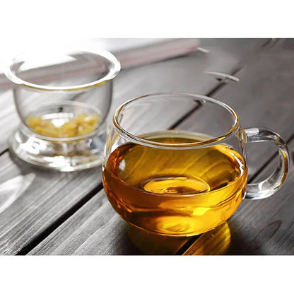 🍵 Premium Borosilicate Glass Tea Mug with Strainer and Lid