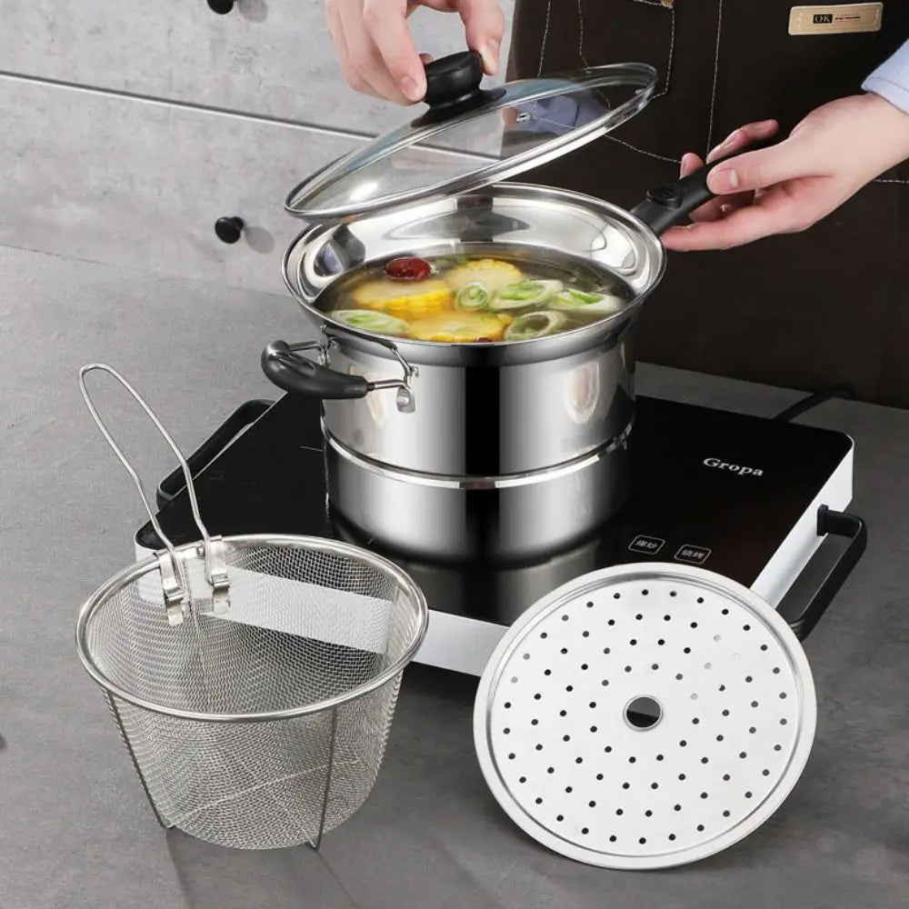 🍳 Stainless Steel Deep Fryer Pot with Basket & Steamer