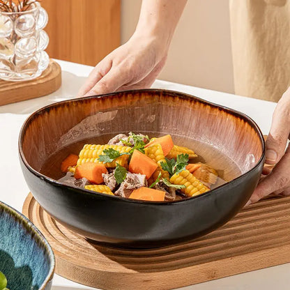 🍲 وعاء حساء كبير من السيراميك مقاس 9.5 بوصة – مطلي بالمينا ومناسب للاستخدام في الميكروويف