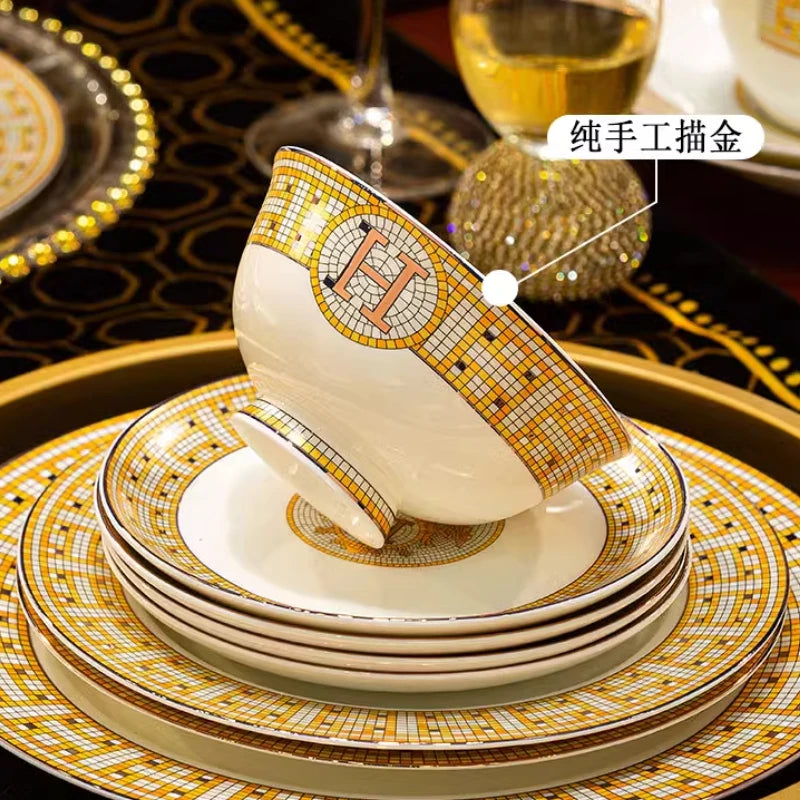 🍽️ DUTRIEUX European Bone China Dinnerware Set – Court Style Elegance ✨