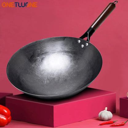 🔥 Hoge temperatuur gesmeed ijzeren wok – Duurzaam, antiaanbak en direct klaar voor gebruik! 🍳✨