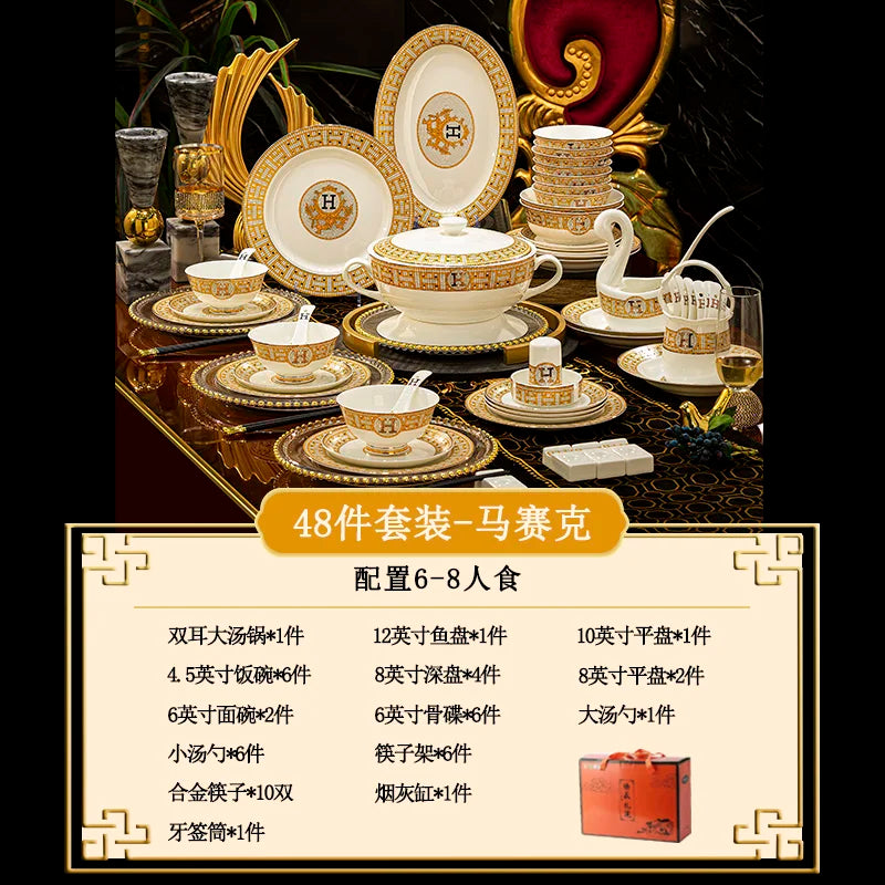 🍽️ DUTRIEUX European Bone China Dinnerware Set – Court Style Elegance ✨