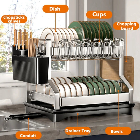 🍽️ 2-laags afwasrek voor de keuken – Organiseer uw aanrechtblad moeiteloos ✨