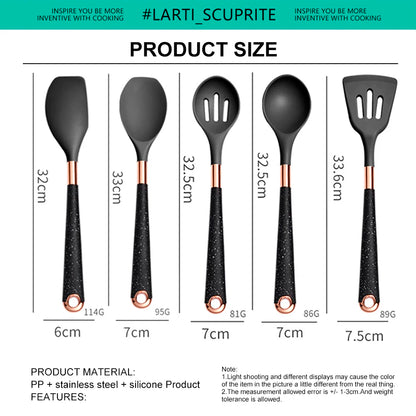 5-10 Pcs Silicone Cooking Utensil Set Mixing Slotted Serving Spatula Nonstick Heat Resistant Kitchen Bake Stir Draining Spoons