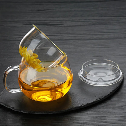 🍵 350ml Borosilicate Glass Tea & Coffee Cup — With Lid & Infuser