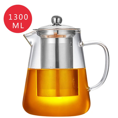 HMLOVE Heat Resistant Glass Teapot With Stainless Steel Tea Strainer Infuser Flower Kettle Kung Fu Teawear Set Puer Oolong Pot