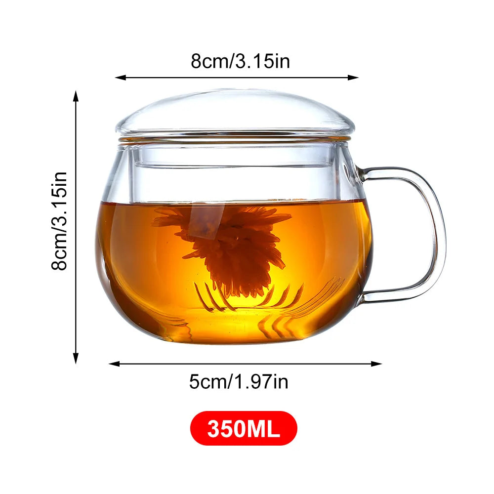 🍵 350ml Borosilicate Glass Tea & Coffee Cup — With Lid & Infuser