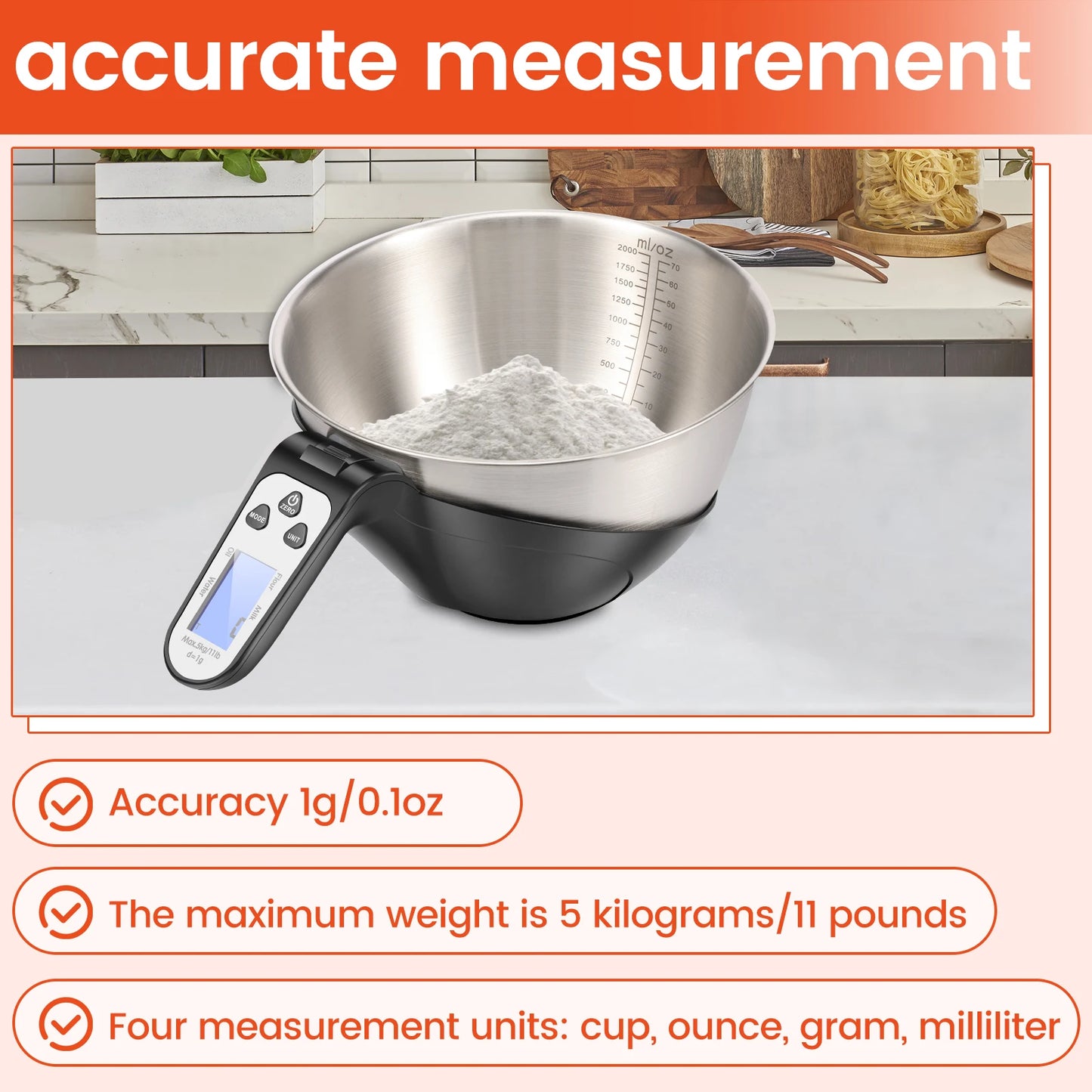 🥣 Digital Kitchen Scale with Stainless Steel Bowl