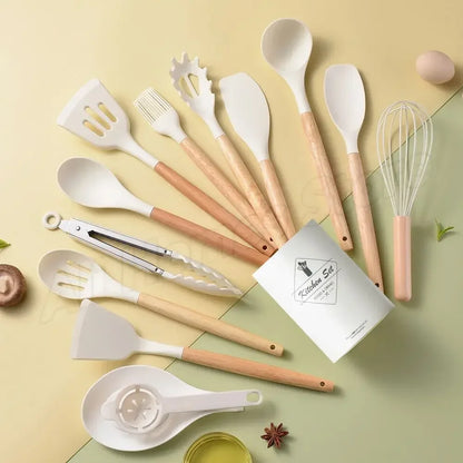 Kitchen Kit 12 Pieces Silicone Food Grade Utensils Cooking Sets Turner Spatula Measuring Spoon Practical Cookware Tool Kitchenwa