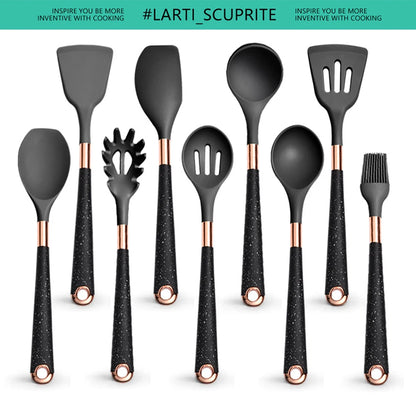 5-10 Pcs Silicone Cooking Utensil Set Mixing Slotted Serving Spatula Nonstick Heat Resistant Kitchen Bake Stir Draining Spoons