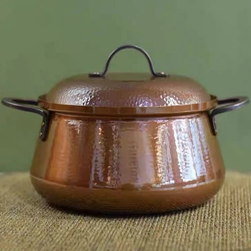 🍲 قدر نحاسي قديم - قدر طهي يدوي الصنع مصقول مع غطاء