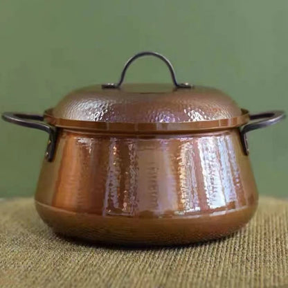 🍲 قدر نحاسي قديم - قدر طهي يدوي الصنع مصقول مع غطاء
