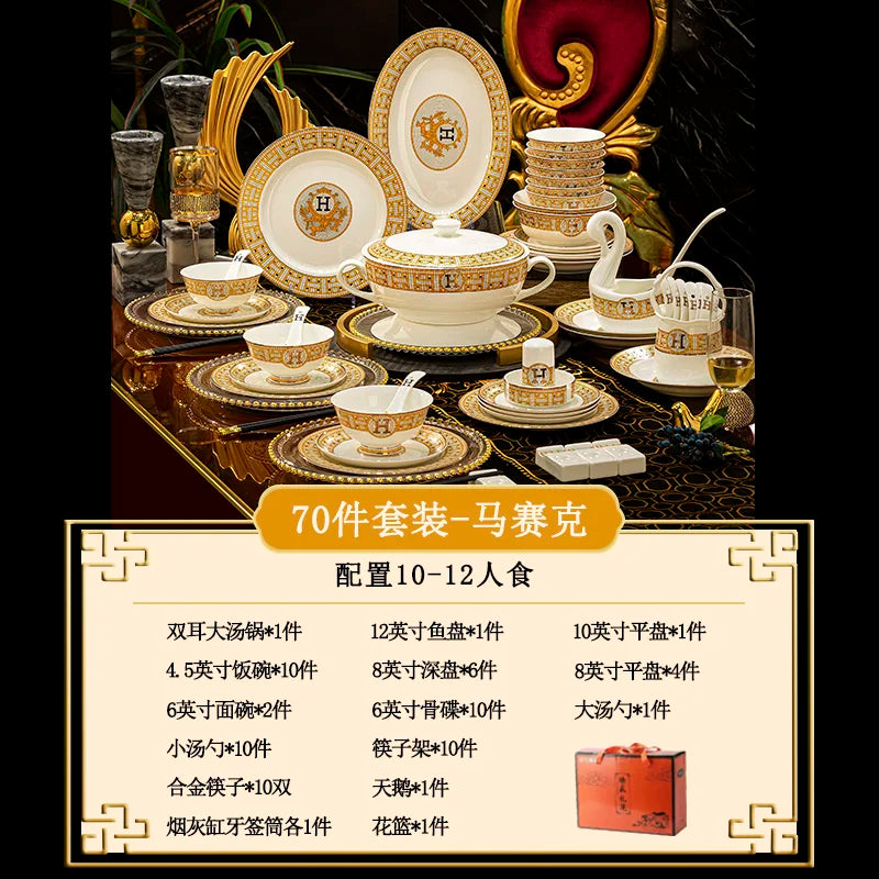 🍽️ DUTRIEUX European Bone China Dinnerware Set – Court Style Elegance ✨