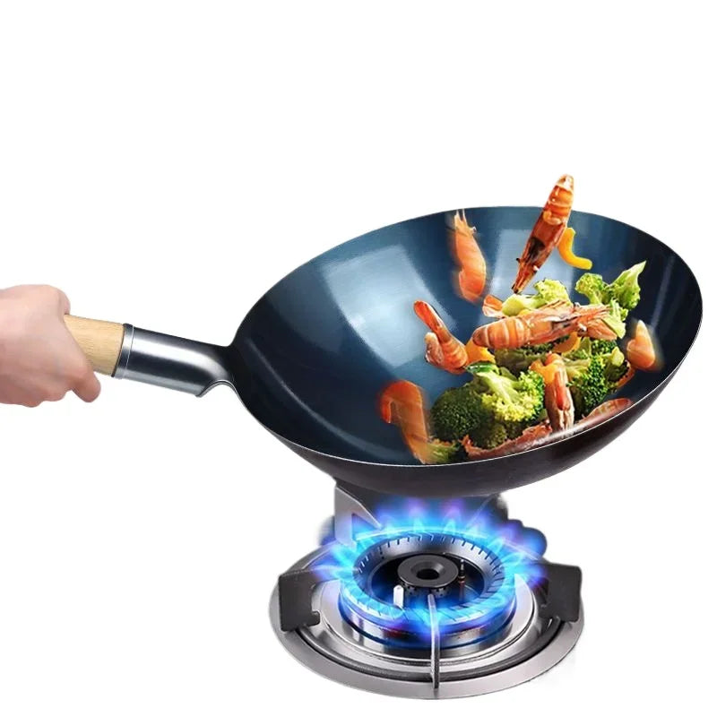 🔥 مقلاة وووك صينية تقليدية من الحديد الزهر – غير مطلية، متينة، وأصيلة! 🍲✨