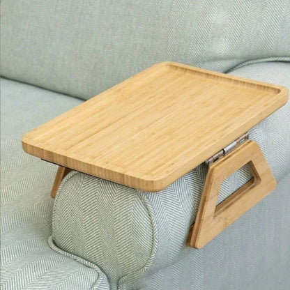 🛋️ Opvouwbare houten bankarmsteun – Praktische snack- en opbergtafel voor in huis 🍵📚
